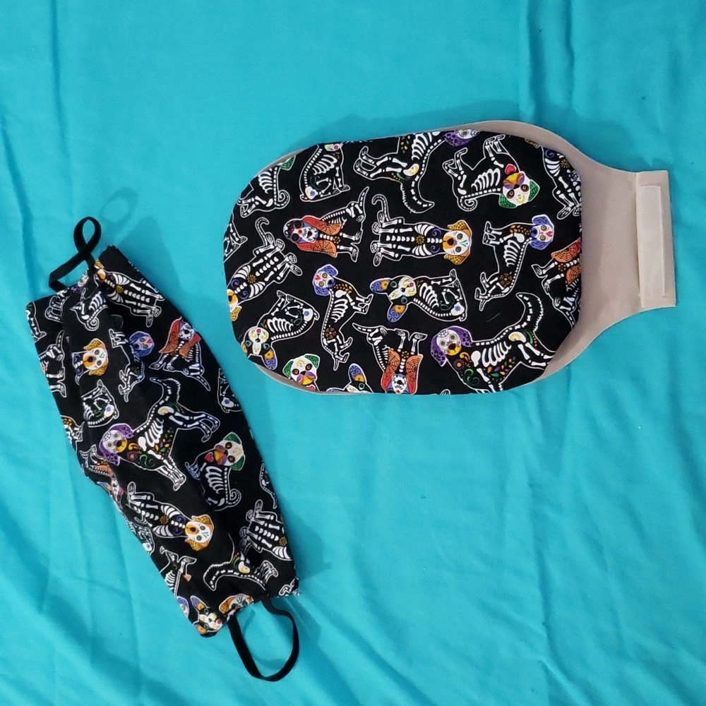 Hand Crafted Ostomy/Iliostomy bag cover w/matching reversible face mask